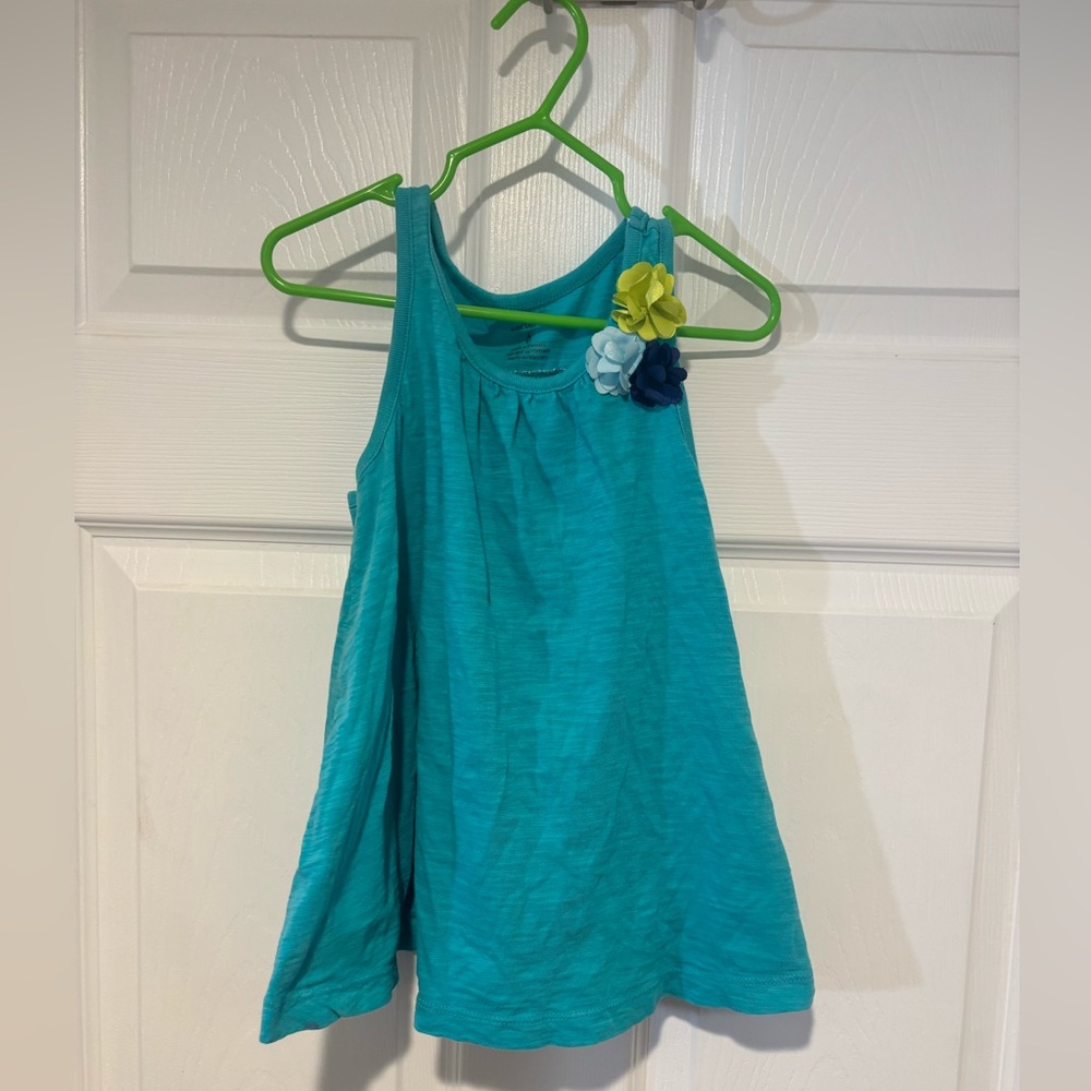 Kids Teal Sleeveless Flowy Top with Floral Accents